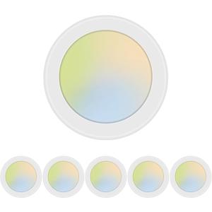 5CCT 6 Inch LED Disk Light, Dimmable Flush Mount Ceiling Lights, 2700K/3000K/3500K/4000K/5000K Selectable, 15W 1100LM, CRI 90, Low Profile Surface Mount Ceiling Disc Light, Wet Rated & ETL