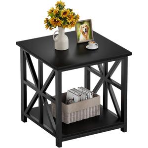 GreenForest End Table with 2-Tier Storage Shelf, 24 inch Side Table for Living Room, Modern Nightstand for Bedroom Bedside Office Farmhouse, Black