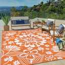 Ileading Outdoor Plastic Straw Rug 8x10ft Funny Floral Style Reversible Patio Area Rugs Waterproof Non Shedding Portable Carpets for Rv Outside Deck Pool Beach Picnic Camping (Orange)