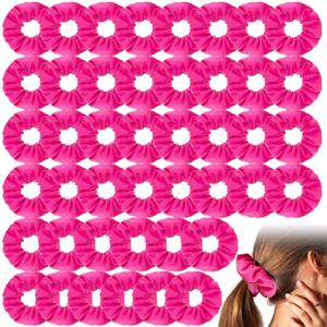 Tigeen 24 Pcs Hot Pink Scrunchies, 80s 90s Neon Pink Cotton Hair Scrunchies Bulk, Thick Elastic Ponytail Holders for Women, Party Favors, Gifts