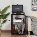 LELELINKY Black End Table, Small Side Table with Metal Frame,Modern Record Player Stand with Storage Shelf, Wood 3 Tier Sofa Bedside Tables, Narrow Nightstand for Living Room Bedroom Office