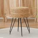 Vanity Makeup Stool, Hand Weave Natural Seagrass Footstool Ottoman, Modern Multifunctional Vanity Stools Chair, Foot Rest Dressing Stool with Metal Leg, Natural Color