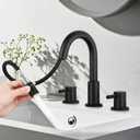 HGN Widespread Bathroom Faucet 3 Hole 8 inch Bathroom Sink Faucet with Pull Down Sprayer Pull Out Bathroom Faucet with Pop-Up Drain 2 Handle Black Bathroom Faucet
