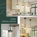 LMS Glass Pendant Lights Kitchen Island, 1-Light Modern Black Pendant Light with Hammered Glass and Rods, Mini Hanging Lighting for Kitchen Island Sink Bathroom Bedroom, LMS-172