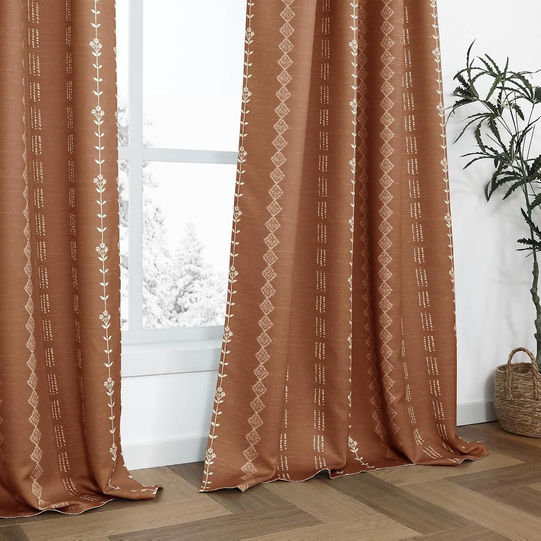 90 Inch Long Moody Boho Blackout Curtains, Terra Cotta Floral Pattern Room Darkening Drapes for Living Room Bedroom 2 Panels Set (50"W x 90"L (Pack of 2))
