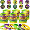 60 Pcs Mardi Gras Party Favors Includes 30 Mardi Gras Rubber Bracelets Silicone Wristbands and 30 Button Pins Badges for Carnival Birthday Party Supplies Decorations Goodie Bag Stuffers Fillers
