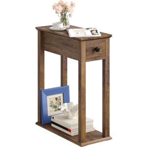 CHOEZON Farmhouse End Table, 2-Tier Narrow Side Table with Drawer, Wooden Nightstand, for Small Space, Living Room, Bedroom, 18.8"L x 8.6"W x 23.7"H