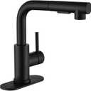 APPASO Black Bar Sink Faucet, Stainless Steel Kitchen Faucets with Pull Out Sprayer, Modern Single Handle Small Mini Prep Faucets for RV Outdoor, Deck Plate Included