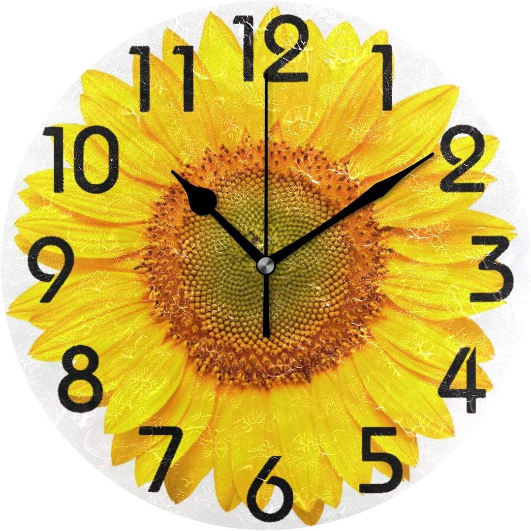 ZzWwR 3D Beautiful Lifelike Big Sunflower Print Round Wall Clock, 9.5 Inch Battery Operated Quartz Analog Quiet Desk Clock for Home,Office,School (Color02)