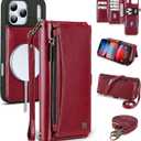 Wallet Case for iPhone 17 Pro Max with Card Holder/Crossbody Wallet/Strap,[RFID Blocking][Magnetic] PU Leather Phone Case for iPhone 17 Pro Max,6.9 in,Wine Red