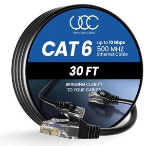 Cat 6 Ethernet Cable 30 ft, 10Gbps High Speed Ethernet Cable, Internet Cable Outdoor&Indoor, Rj45 Cat6 Cable Long Ethernet Cable for Computer, Router, Modem, PS4/5, Xbox, Gaming- Black