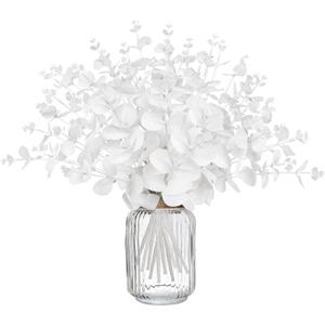 Yen Jean 14PCS White Eucalyptus Artificial Faux Flowers for Decoration - Fake Silk Stems in Vase Christmas Holiday Winter Wedding Home Decor