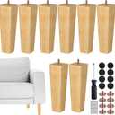 TURSTIN Set of 8 Furniture Legs 8 Inch Square Solid Wood Couch Legs Replacement Sofa Legs Mid Century Furniture Feet for Armchair Bed Dresser Cabinet Include Installation Hardware, Natural