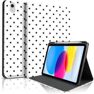 TopPerfekt Case for iPad 11th (A16) 11-inch 2025 / 10th Gen 10.9-inch 2022,Cute Polka Dot Stylish Aesthetics Design Protective Cover with Pencil Holder,Anti-Slip,Anti-Shock- Big Black Polka Dots White