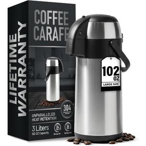 Coffee Carafe Insulated 102 OZ / 3L Stainless Steel Hot Beverage Dispenser, Airpot Coffee Dispenser with Pump, Thermal Coffee Carafe for Hot Liquids, Coffee Carafes for Keeping Hot Drink Dispenser