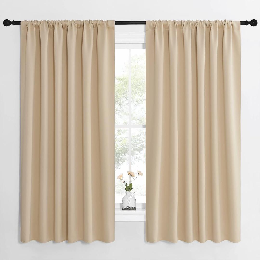 NICETOWN Room Darkening Curtains for Bedroom - Triple Weave Home Decoration Thermal Insulated Solid Drapes for Kitchen (Biscotti Beige, Set of 2 Panels, 62 x 63 Inch)