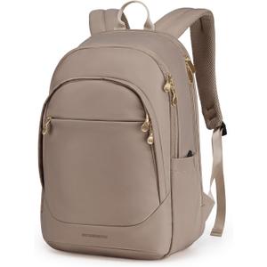 LIGHT FLIGHT Travel Laptop Backpack Women, 15.6 Inch Laptop Backpack with USB Charging Hole, Water Resistant College Bookbag, Black Computer Backpacks for Work, Champagne