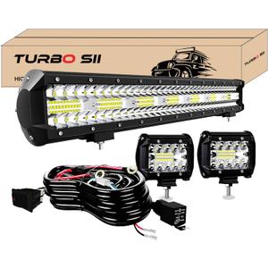 TURBO SII - 20 Inch LED Light Bar 420W Triple Row 42000LM Spot Flood Combo Offroad Driving Light 2P 4 Inch 60W Led Pods Lights with Wiring Harness Kit 3-Leads for Trucks Jeep ATV UTV SUV Boats TURBO SII - 20 Inch LED Light Bar 420W Triple Row 42000LM Spot Flood Combo Offroad Driving Light 2P 4 Inch 60W Led Pods Lights with Wiring Harness Kit 3-Leads for Trucks Jeep ATV UTV SUV Boats