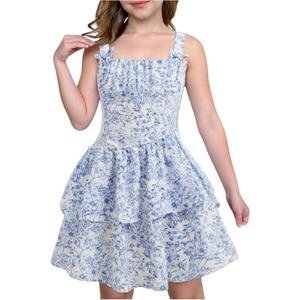 Floerns Girl's Cute Bowknot Floral Short Dress Sleeveless Boho Tiered Dresses