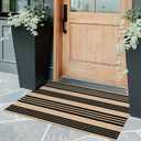 OJIA Front Door Mat Outdoor 24''x35'' Washable Front Door Rug Black and Tan Entry Rug Indoor Outdoor Rugs Doormat Cotton Woven Striped Small Area Rugs for Porch/Bathroom/Farmhouse/Home Entrance