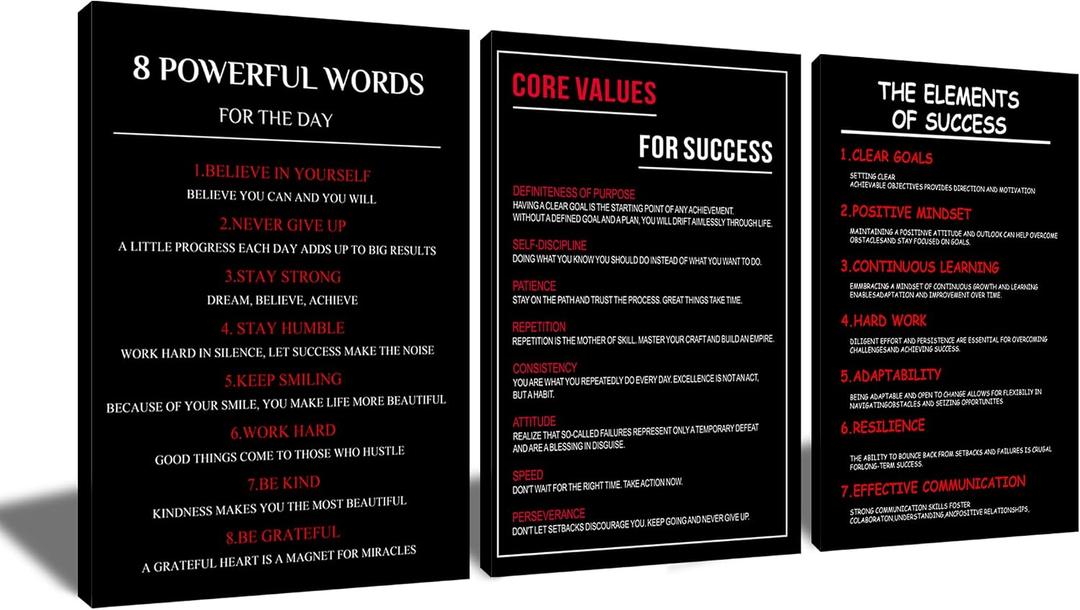 GYMHYSP Core Values Canvas Wall Decor, Motivational Poster Print 60x28 Inch