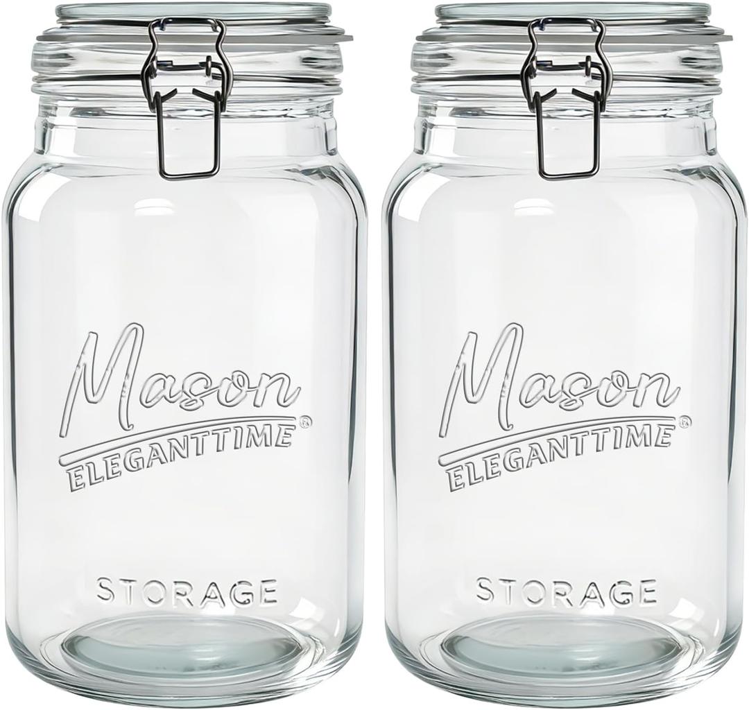 Eleganttime 1 Gallon Mason Jars Wide Mouth 2 Pack,128 oz Large Glass Jar with Airtight Lid,Big Pickle Jar for Food Storage,Canning,Pickling, Fermentation and Preservation