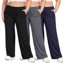 HLTPRO 3 Pack Lounge Pants Women Plus Size Wide Leg Pants Woman with Pockets Casual Pajama Palazzo Black Pant for Yoga XL
