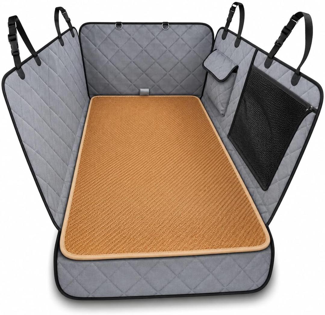 IJVAE Dog Cooling Mat for Car Back Seat, Breathable Summer Pet Travel Pad for Medium and Large Dogs, Reusable Dog Car Seat Mat for Cars, SUVs and Trucks, Natural