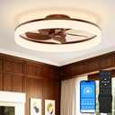 VOLISUN Low Profile Ceiling Fans with Lights and Remote, 20in Fandelier Ceiling Fan Flush Mount, 3000K-6500K Smart Bladeless LED Fan Light, Farmhouse Ceiling Fans with Lights for Bedroom(Wood)