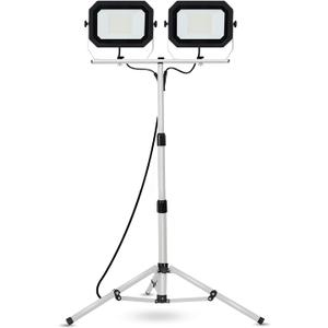 UFOND 20000 Lumen Work Lights with Stand, 200W Dual Head LED Work Light, Waterproof Lamp with Individual Switch, Adjustable Metal Telescoping Tripod 10Ft Power Cord