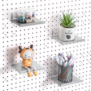Beeveer 4 Pcs Pegboard Shelves Wall Organizer Brackets Pegboard Steel Tray Accessories Organizing Tools for Craft Garage Nursery Workbench Kitchen(5.91 x 4.72 x 0.63 Inches,Silver)