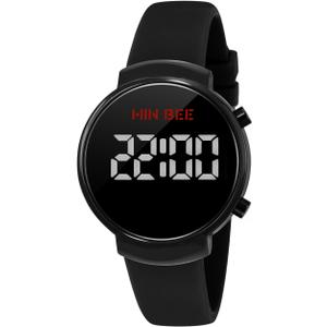 Digital Watch for Women Ceramic Metal Watch Case Easy to Read LED Numerals Silicone Wristwatch,Non-Smart Timepiece Fashion Wristwatch for Daily/Party,Casual Sports Style,Water Resistant 100 feet (Black)