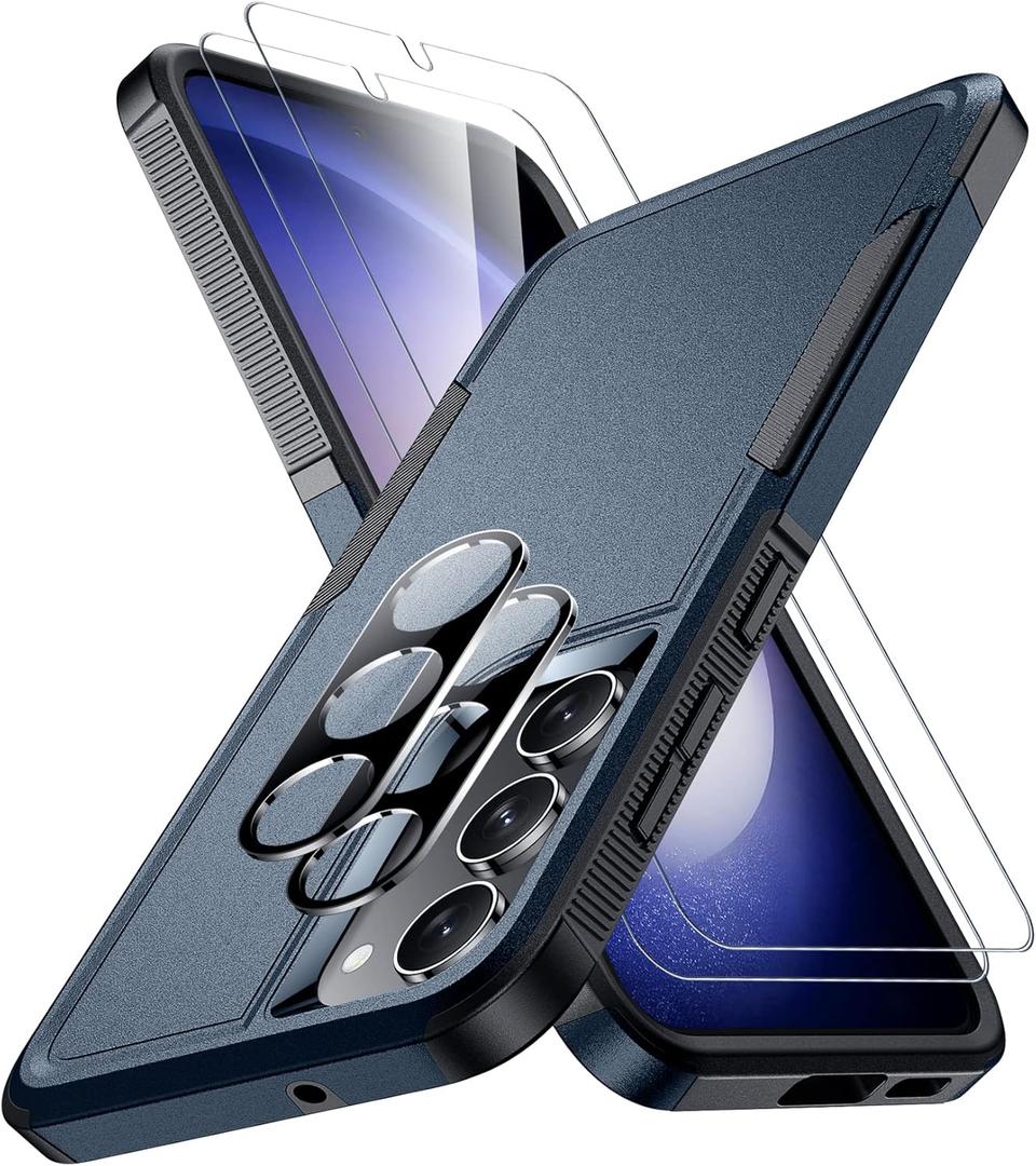 SPIDERCASE Designed for Samsung Galaxy S23 Case, [10 FT Military Grade Drop Protection], 2 Pack [Tempered Glass Screen Protector+Camera Lens Protector] Heavy Duty Shockproof Case, Deep Blue