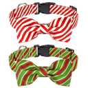 Malier 2 Pack Christmas Dog Collar With Bowtie  Classic Stripe for Girls and Boys, Cute Adjustable for Small Medium Large Dogs Cats Pets