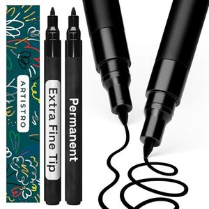 ARTISTRO 2 Black Permanent Marker - Waterproof Markers for Tire, Fabric, Rocks, Glass, Ceramic, Wood, Paper - Oil Based Paint Pens - Extra-Fine Tip 0.7mm