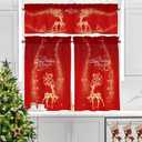 YOSTEV Valance Curtains for Kitchen Windows, Red Sparkle Reindeer Snowflake Christmas Velvet Window Valances, Winter Window Treatment Rod Pocket Valance for Bedroom Bathroom Cafe Room 52x18 inch (Xms 2401)