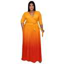 Runwind Plus Size Dress for Women 3/4 Sleeve V Neck Maxi Dresses for Women Gradient Orange Red Size 4XL