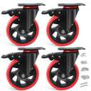 5 Inch Caster Wheels with Brake, Casters Set of 4 Heavy Duty 2000LBS, Safety Dual Locking Industrial Casters, Polyurethane Foam No Noise Wheels for Cart, Workbench(Two Hardware Kits Provided)
