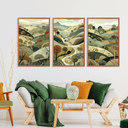 Aurlan Abstract Mountain Landscape Wall Art Set(16”x24”), 3 Pieces Green Forest Nature Framed Canvas Artwork, Large Boho Minimalist Watercolor Scenery Wall Decor For Office Bedroom Living Room