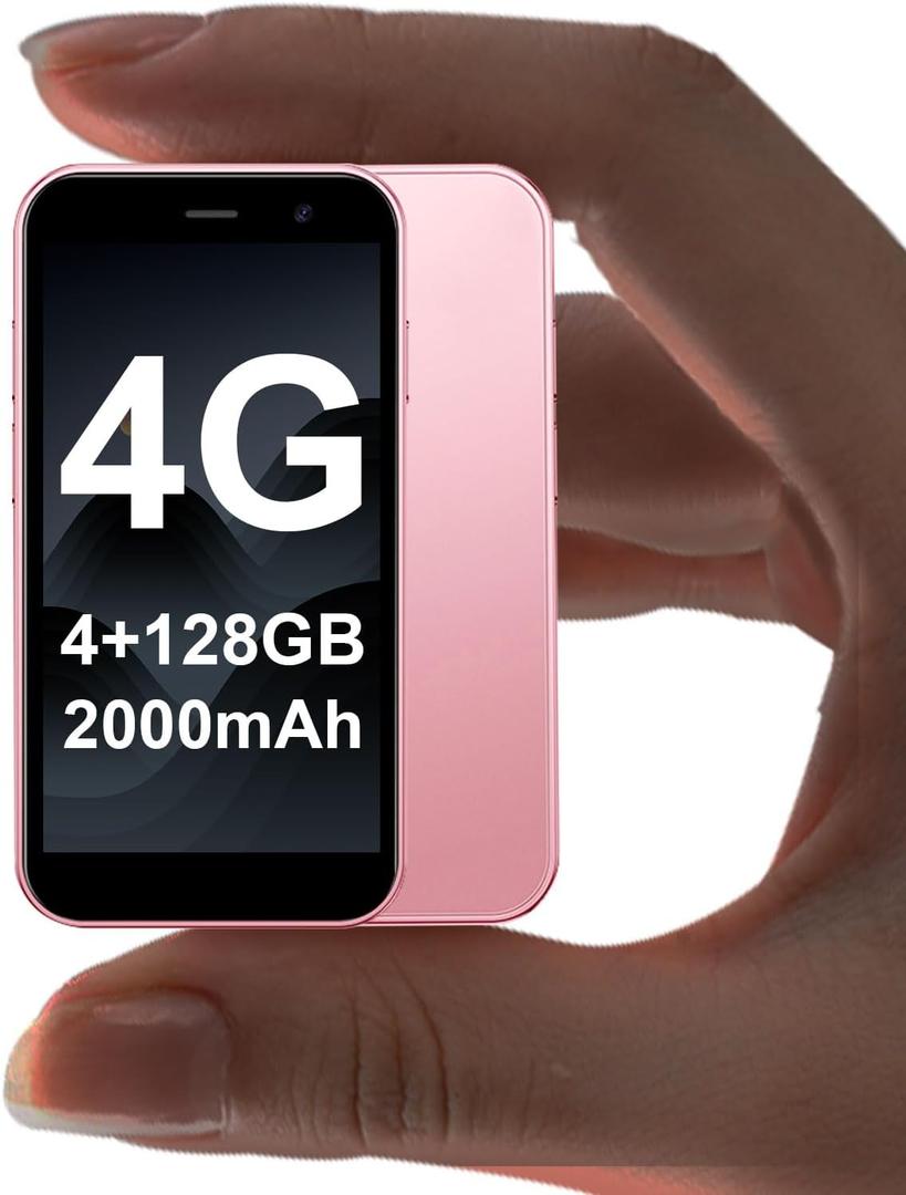 BLKE Max Mini Phone 4G Unlocked Mini Smartphone 4GB+128GB World's Smallest 2000mAh Battery HD Touch Screen Compact Mobile Phone for Kids & Students Cell Phone with Dual SIM Face ID GPS Pink