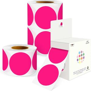 PARLAIM 2 inch Round Color-Code Dot Sticker Labels, 4 Rolls 2000 Adhesive Label Pack in Dispenser Box, Fluorescent Pink