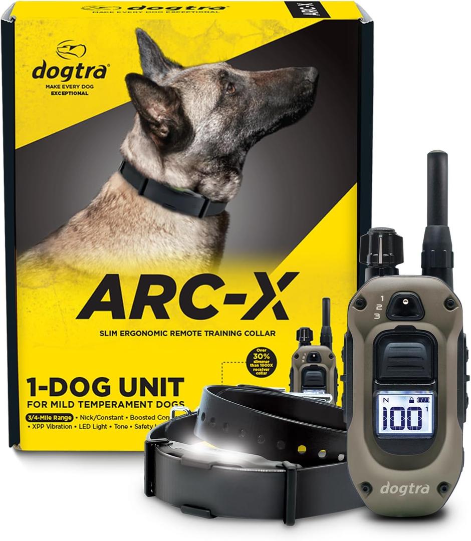 Dogtra ARC-X E-Collar for Dog Training - 3/4 Mile Range, for Dogs 15 lbs+, Slim Design, IPX9K Waterproof, 100 Stimulation Levels, Vibration, Tone, Rechargeable - Dog Owners and Professional Trainers Dogtra ARC-X E-Collar for Dog Training - 3/4 Mile Range, for Dogs 15 lbs+, Slim Design, IPX9K Waterproof, 100 Stimulation Levels, Vibration, Tone, Rechargeable - Dog Owners and Professional Trainers