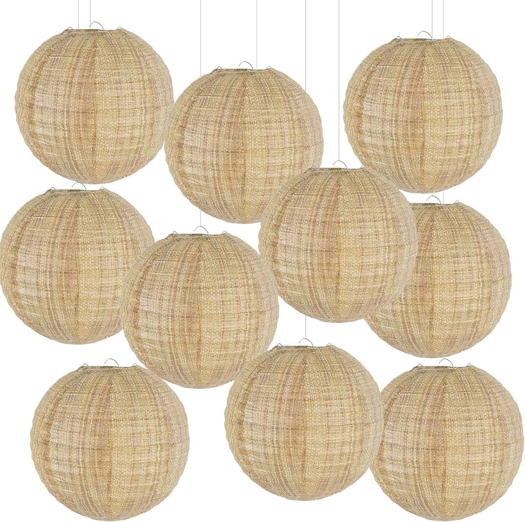 Boho Party Decorations Burlap Hanging Paper Lanterns for Boho Baby Shower Bridal Shower Rustic Vintage Wedding Birthday Farmhouse Classroom Decor Pack of 10
