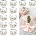 Kesote Pearl Napkin Rings Set of 12, Silver Napkin Ring Holders for Formal or Casual Dinning Table Decor
