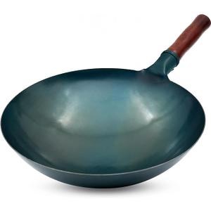 welsteepse Carbon Steel frying pan, Carbon Steel skillet,Traditional Hand Hammered Wok,13 Inch,frying pan,skillet,wok pan White