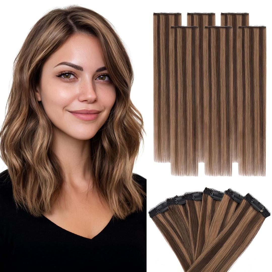 Hairro 6PCS 6 Clips In Short Hair Extensions Remy Real Human Hair Clip Ins Mini Clip On Hairpin Hairpieces For Women 31g 10 Inch #2RP6