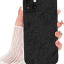 Case for iPhone 14 Plus Cute Flowers for Women Girls Floral Pattern Soft Slim Shockproof TPU Protective Cover,Anti-Scratch Lightweight Durable Design,Black