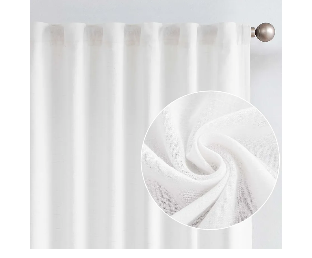 100% Blackout Linen Blend Curtains for Bedroom 52"×144" Length Off White Rod Pocket Back Tab Thermal Insulated Curtains for Living Room Modern Drapes Set 2 Panels
