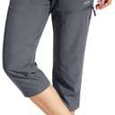 MOCOLY Women's Cargo Hiking Pants Elastic Waist Quick Dry Lightweight Outdoor Water Resistant UPF 50+ Long Pants Zipper (3X-Large, Capri-grey)
