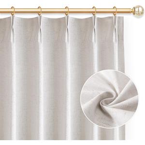 Closet Door Curtains Small Kitchen Tier Curtains for Window Natural Linen Pinch Pleated 100% Blackout for Doorways French Closet Door With Hooks 25" Wx40 L 2 Panels